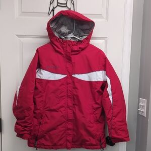 Columbia Women's Red and White Ski Jacket Size L